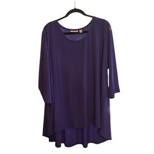 Susan Graver - Liquid Knit 3/4 Sleeve U-Neck Top - Purple - 2X